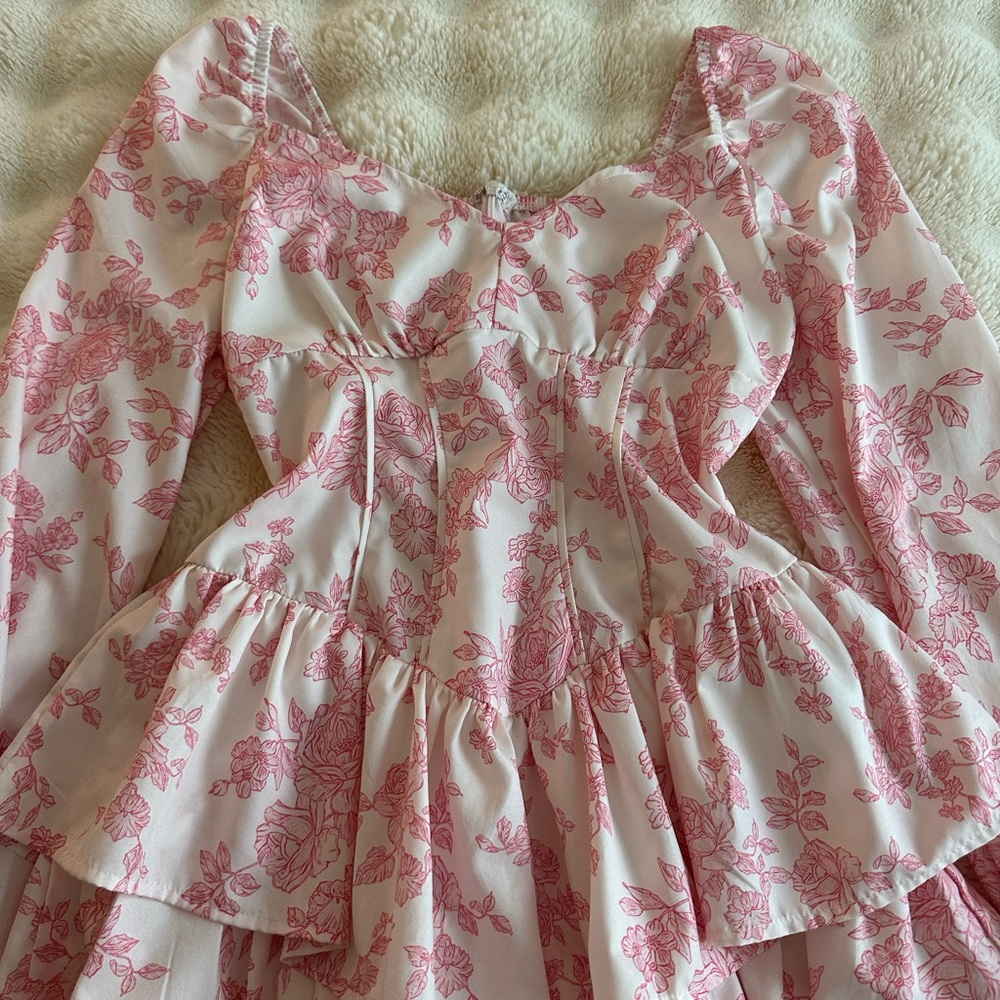 Floral Pink Ruffle Romper - Picture 2 of 6